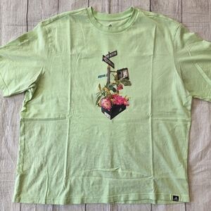Adidas Women's Size Large NYC Green Flower Box Print Cotton Tee Athleisure Soft